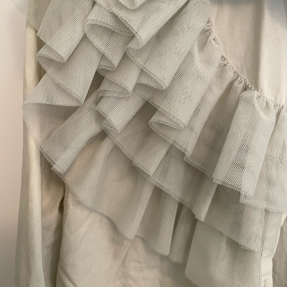 H&M frilly green button up - Picture 3 of 5